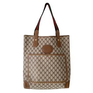 Gucci brown monogram GG canvas and leather shoulder tote bag vintage